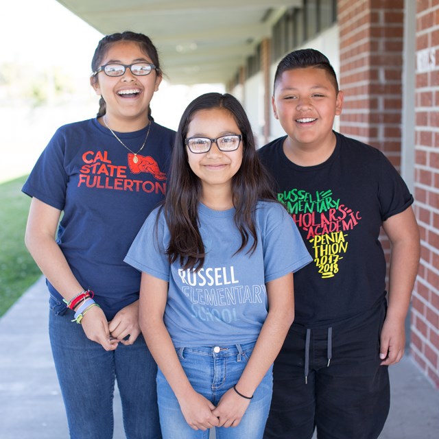 Russell students show off their school spirit and college goals.
